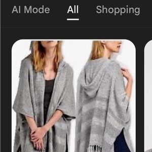 GAP Poncho with Hood. Dark Gray with light gray stripes and fringe details